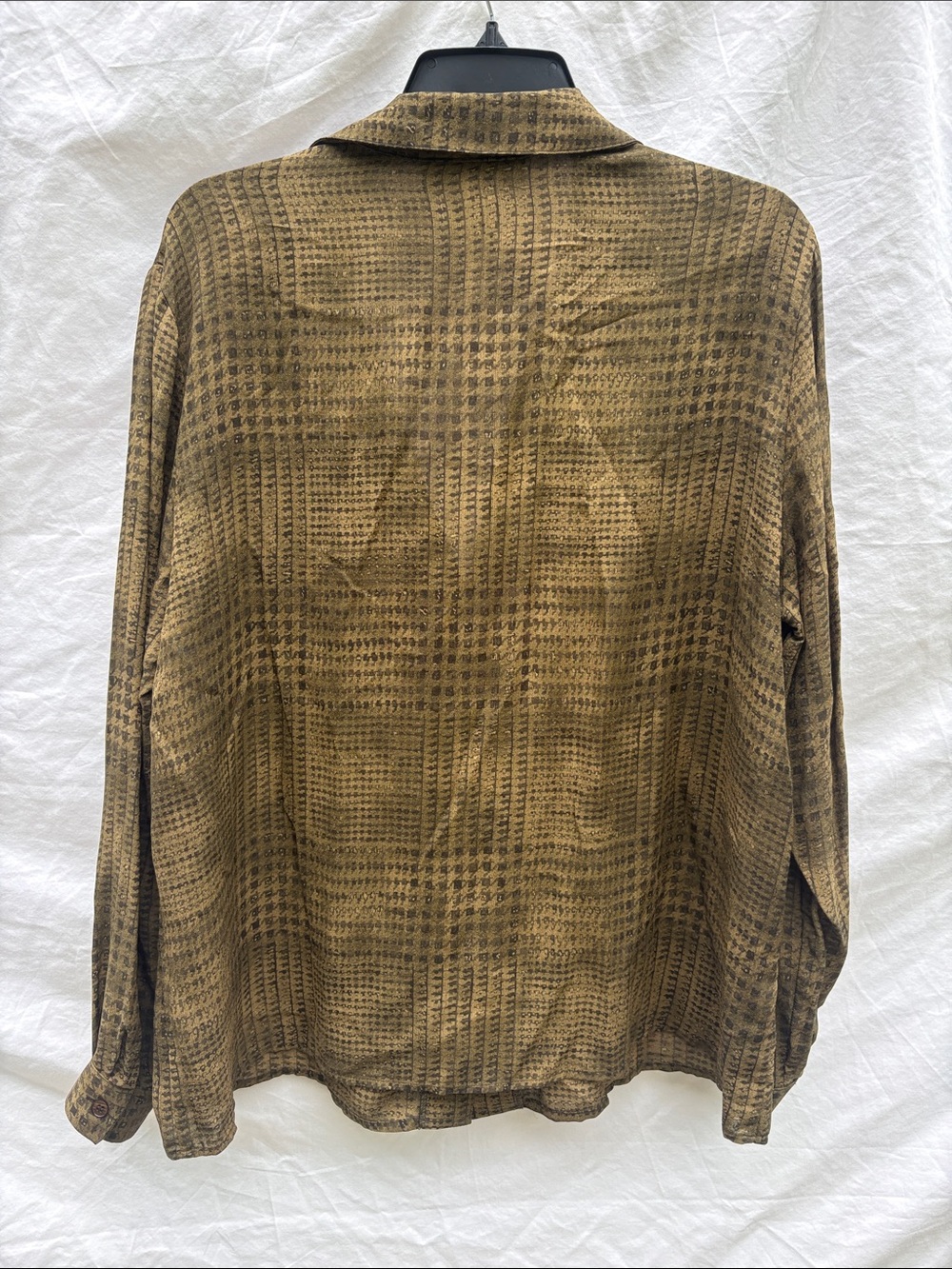 Jones New York Olive Brown Houndstooth Button-Up Blouse - Picture 7 of 11